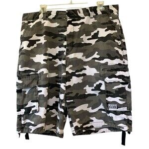 Pro Club Cargo Black/White Camofuflage Shorts Mens 44 100% Cotton 6-Pockets